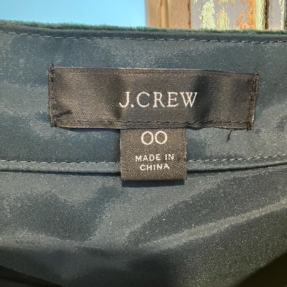 J. CREW Emerald Green VELVET PUFF SLEEVE BUTTON FRONT Square Neck Dress - Picture 9 of 12